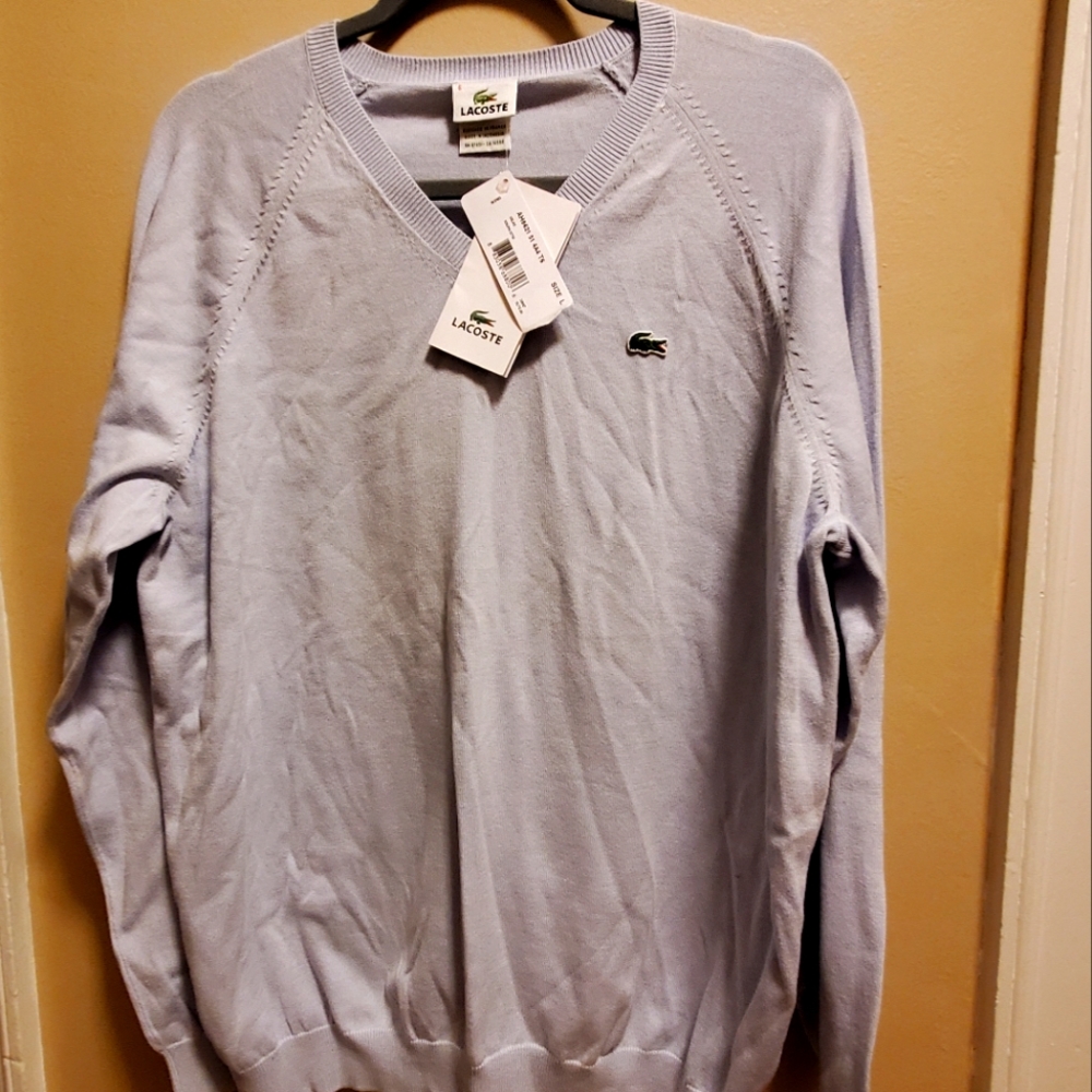 NWT Mens Blue Lacoste V-Neck Sweater Size 6
